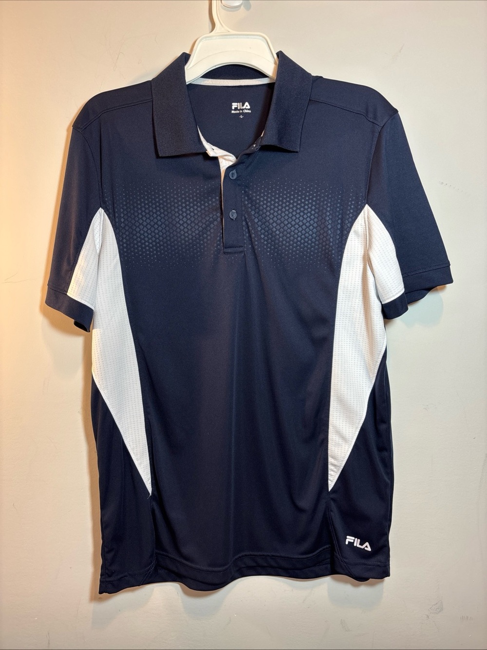 FILA Men's Navy Polo with White Side Panels. 496